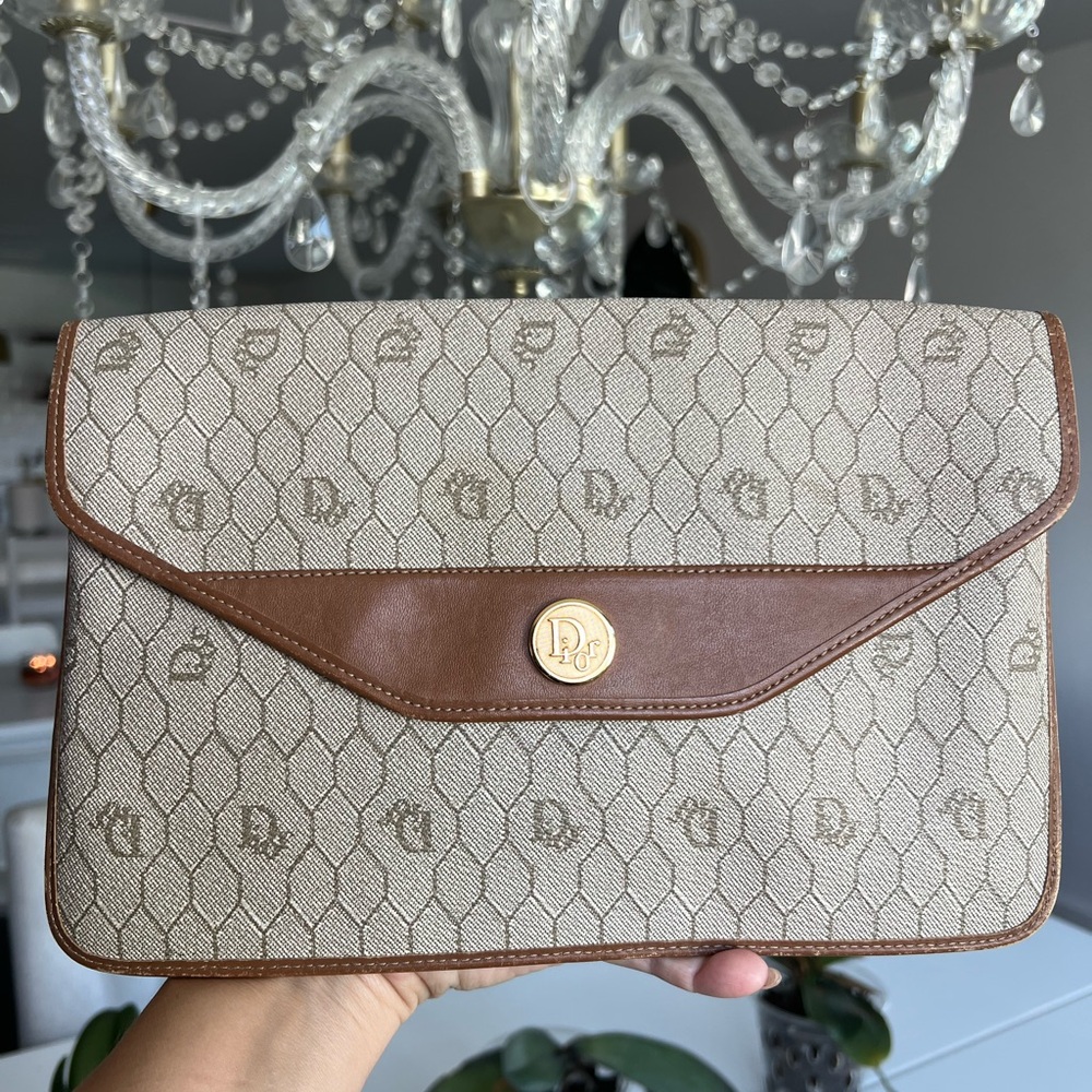Dior Tan and Gold Logo Accent Bag